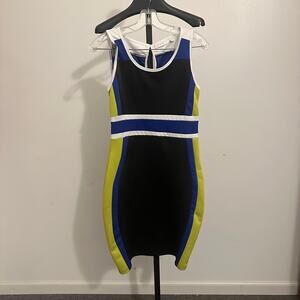 New York & Co colorbock sleeveless blue green black white Dress size small